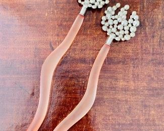 Debra Adelson two-piece salad serving set with sterling silver spoon and fork and coral-colored resin handles