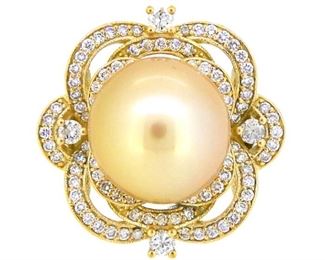 13mm Gold South Sea Pearl & 1.65ct Diamond Ring