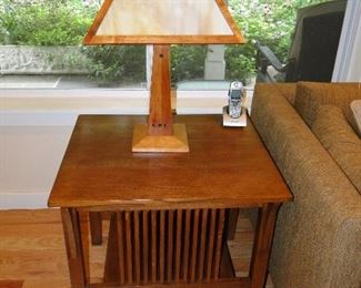 Stickley Side Table and Mission Style Lamp