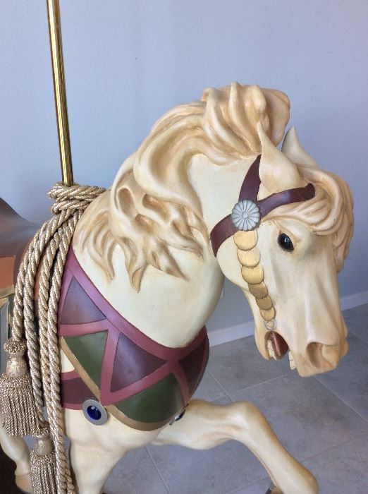 Carousel Horse, 81" height of pole, 60" L, 12" D. 