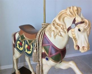 Carousel Horse, 81" height of pole, 60" L, 12" D. 