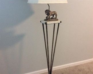 Metal and Stone Lion Floor Lamp, 63" H. 