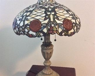 Tiffany Style Table Lamp with small flaw (pictured), 25" H. 