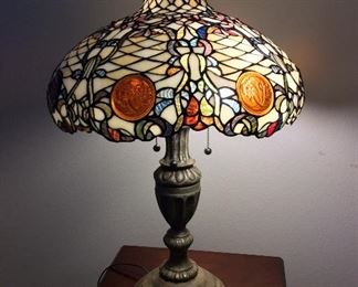 Tiffany Style Table Lamp with small flaw (pictured), 25" H. 
