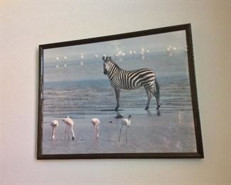 Zebra and Flamingos, 42" x 32".