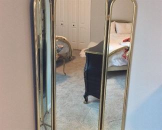 Jb Ross Full Length Brass Tri Fold Dressing Mirror, 67" H. 