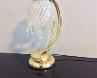 Brass Table Lamp with Glass Shade.