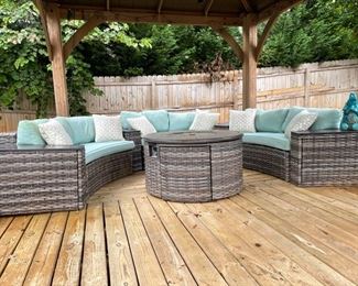 Outdoor Sofa, Sunbrella fabric cushions and Fire Pit