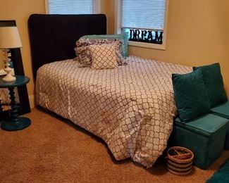 Full Size Bed and Storage Ottomans