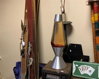 vintage water skis a couple lava lamps