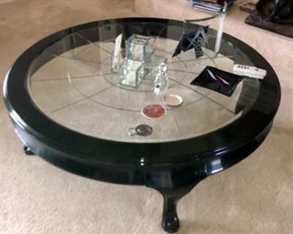 Round Glass and Wood Coffee Table 