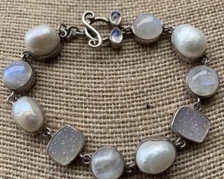 Sterling Silver, Moonstone and Crystal Druzy