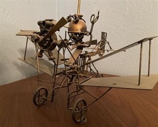 Original Wire Sculpture Biplane, Signed by Artist