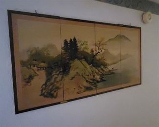 Mid Century Asian Signed Hand Painted Silk Screen