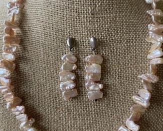 Sterling Silver and Pink Baroque Pearl Necklace