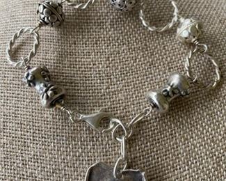 Sterling Silver Bracelet with Beads and Charm