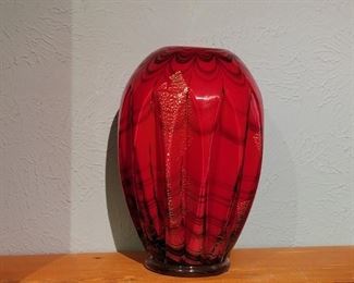 Gorgeous Scalloped Red Art Glass Vase