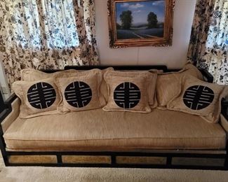 Mid Century Wood Frame Asian Style Sofa