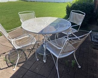 5 Piece Patio White Iron Table and Chairs Set