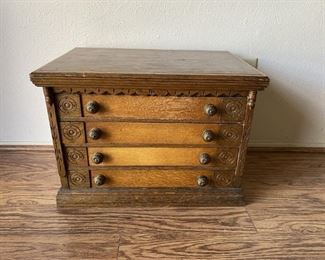 Antique Men's Dresser Box, Lined in Red Velvet