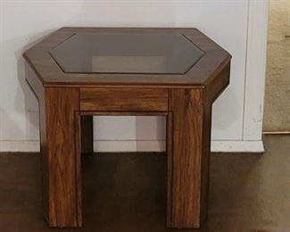 6 Sided End Table with Glass Insert