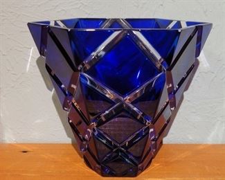 Mikasa Cobalt Cut to Clear Crystal Vase