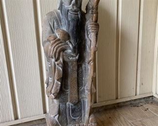 Antique Japanese The Fisherman Carved Wood Statue