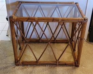 Mid Century Bamboo End Table with Glass Top Insert. 1 of 2