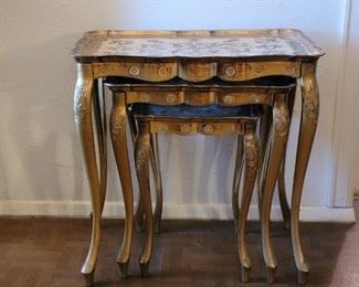 3 Italian Style Nesting Tables w Gilt Gold Accents