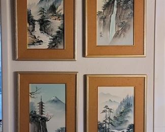 (4) Oil on Board Asian Landscape Scenes, Framed