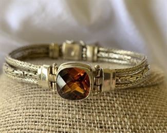 Sterling Silver Bracelet with Orange Stone