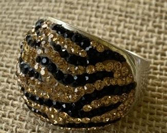 Sterling Silver Dome Ring w/ Orange & Black