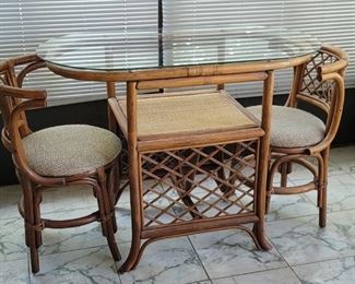 Mid Century Bamboo & Glass Table & 2 Chairs