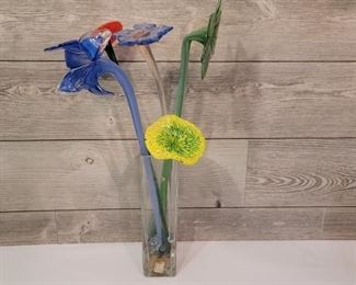 (5) Bohemian Hand Blown Glass Flowers