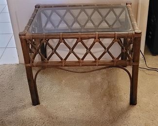 Mid Century Bamboo End Table with Glass Top Insert 2 of 2