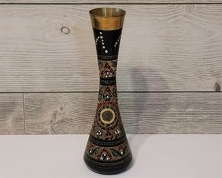 Islamic Design Etched Brass Vase, Pakistan