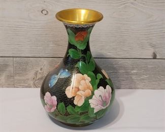 Mid Century Enameled Cloisonné over Brass Vase