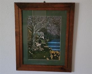 Framed Metallic Print, Country Cottage on Stream