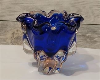 Bohemian Art Glass Cobalt Vase, Czech Republic