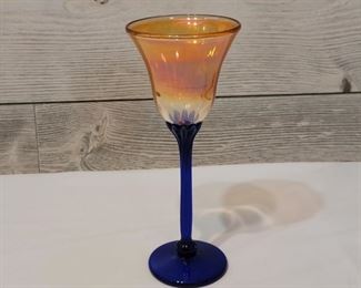 Hand Glass Wine Stem with Cobalt, Orange, Clear