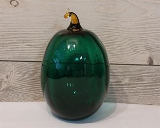Murano Hand Blown Green Art Glass Pumpkin, unmarked