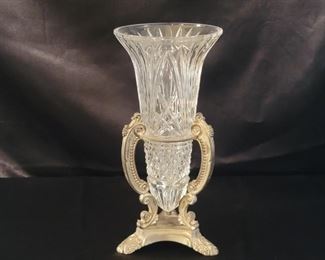 Godinger Crystal Vase on Silver Plate Stand