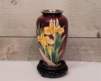 Ceraisonné Japanese Enameled Vase on Stand. Contemporary reproduction of Cloisonné
8in tall on stand