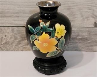 Ceraisonné Japanese Enameled Vase on Stand. Contemporary reproduction of Cloisonné
8in tall on stand