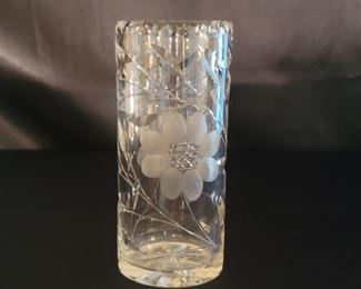 Crystal Cylinder Vase with Flower Motif