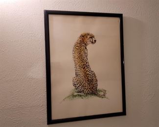 Mid Century Framed Watercolor, Cheetah