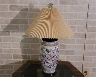 Ceramic Asian Table Lamp on Wood Base with Shade