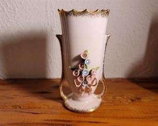 Vintage Lefton Vase with Raised Porcelain Flowers