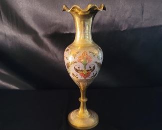 Ornate Solid Brass Trumpet Vase, India