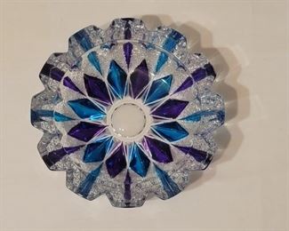 Purple & Turquoise Cut Crystal Bowl
